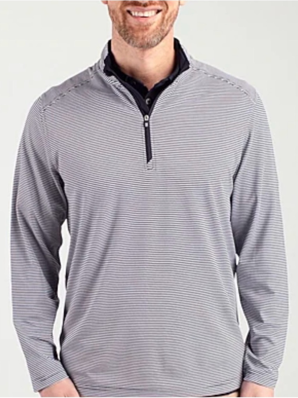 Cutter & Buck Men's Navy White Striped 1/4 Zip Performance Pullover Sz L